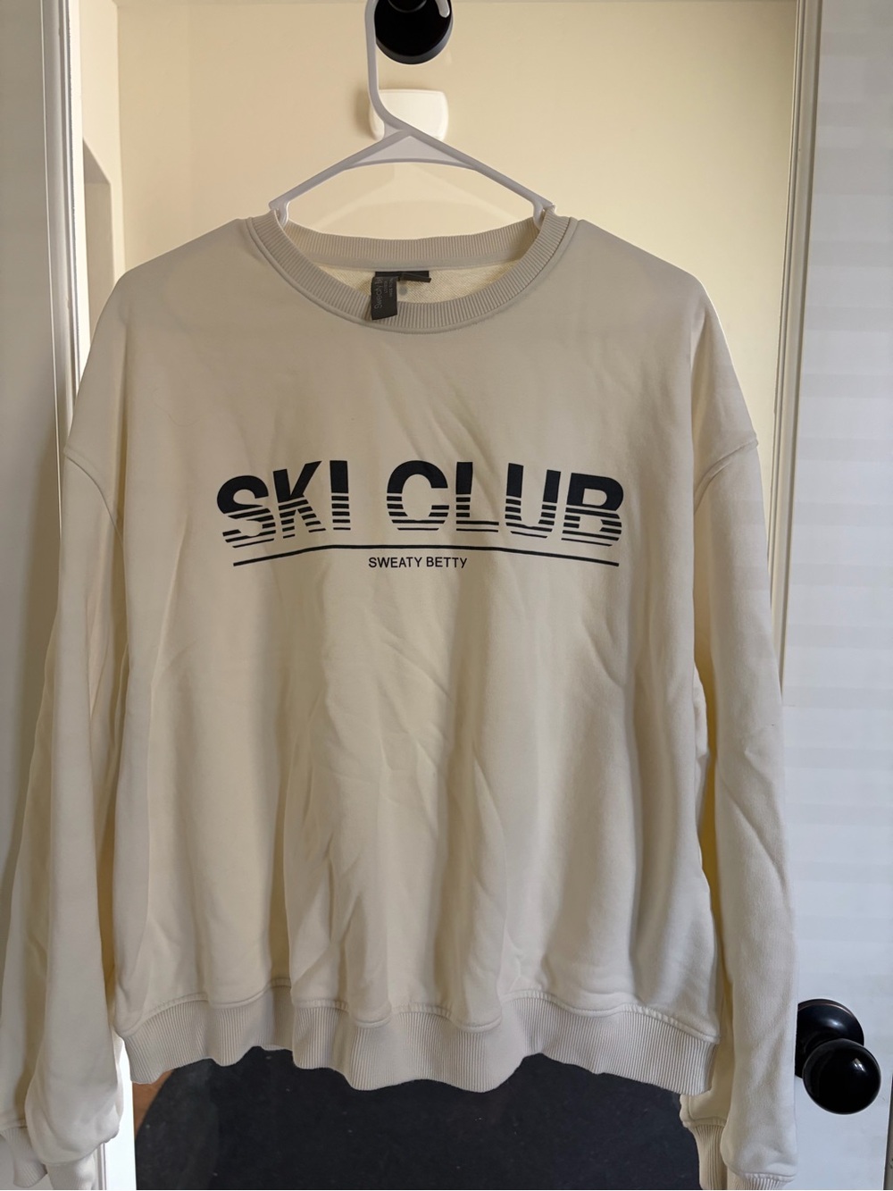 Sweaty Betty Cream Crewneck with Black 'SKI CLUB' Graphic